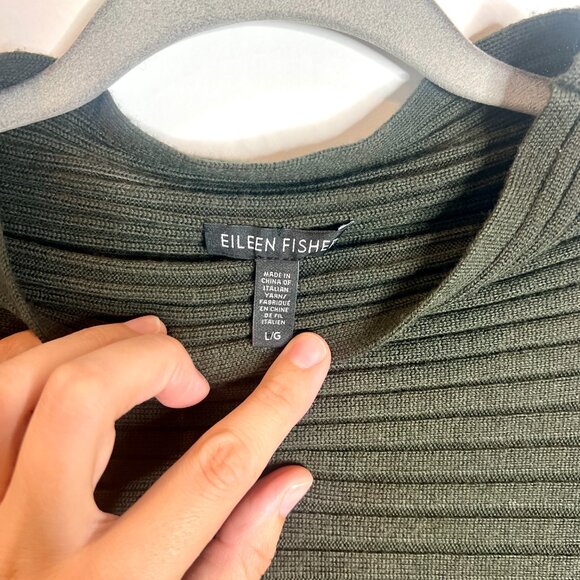 Eileen Fisher Ribbed Merino Wool Sweater Funnel Neck Top Long Sleeve Minimalist - Picture 3 of 5